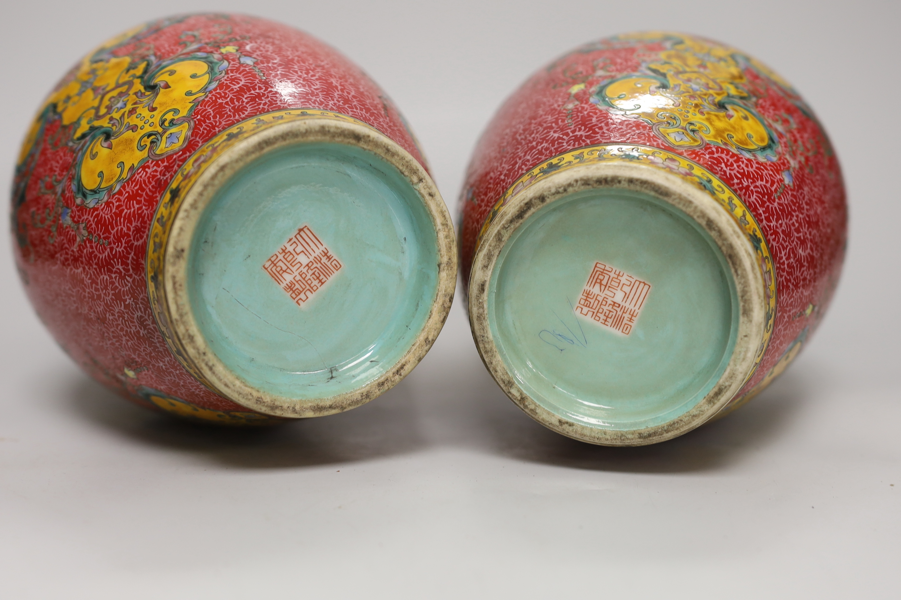 A pair of Chinese famille rose baluster vases, 29cm